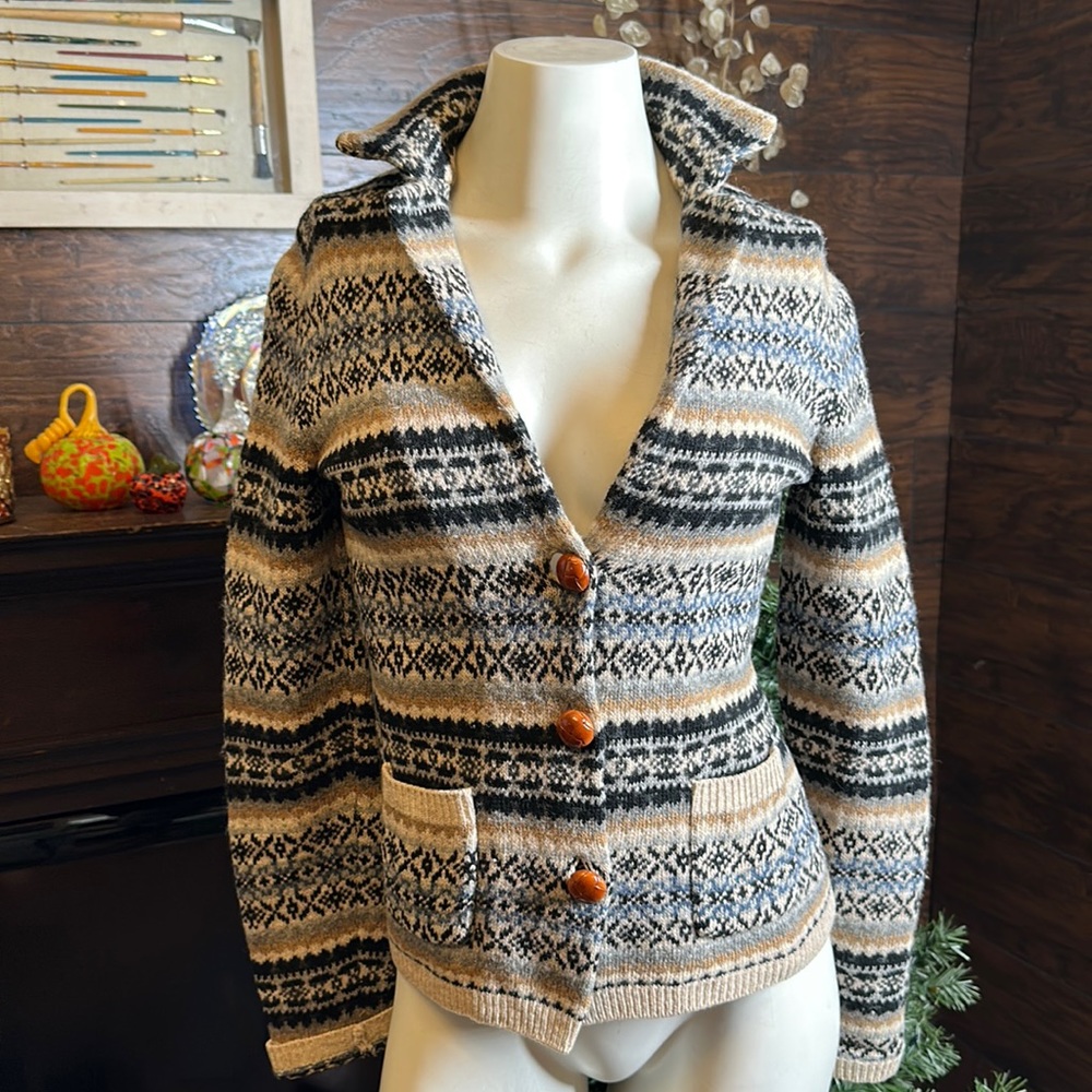 Banana Republic Nordic Pattern Lambswool Sweater Cardigan size xs